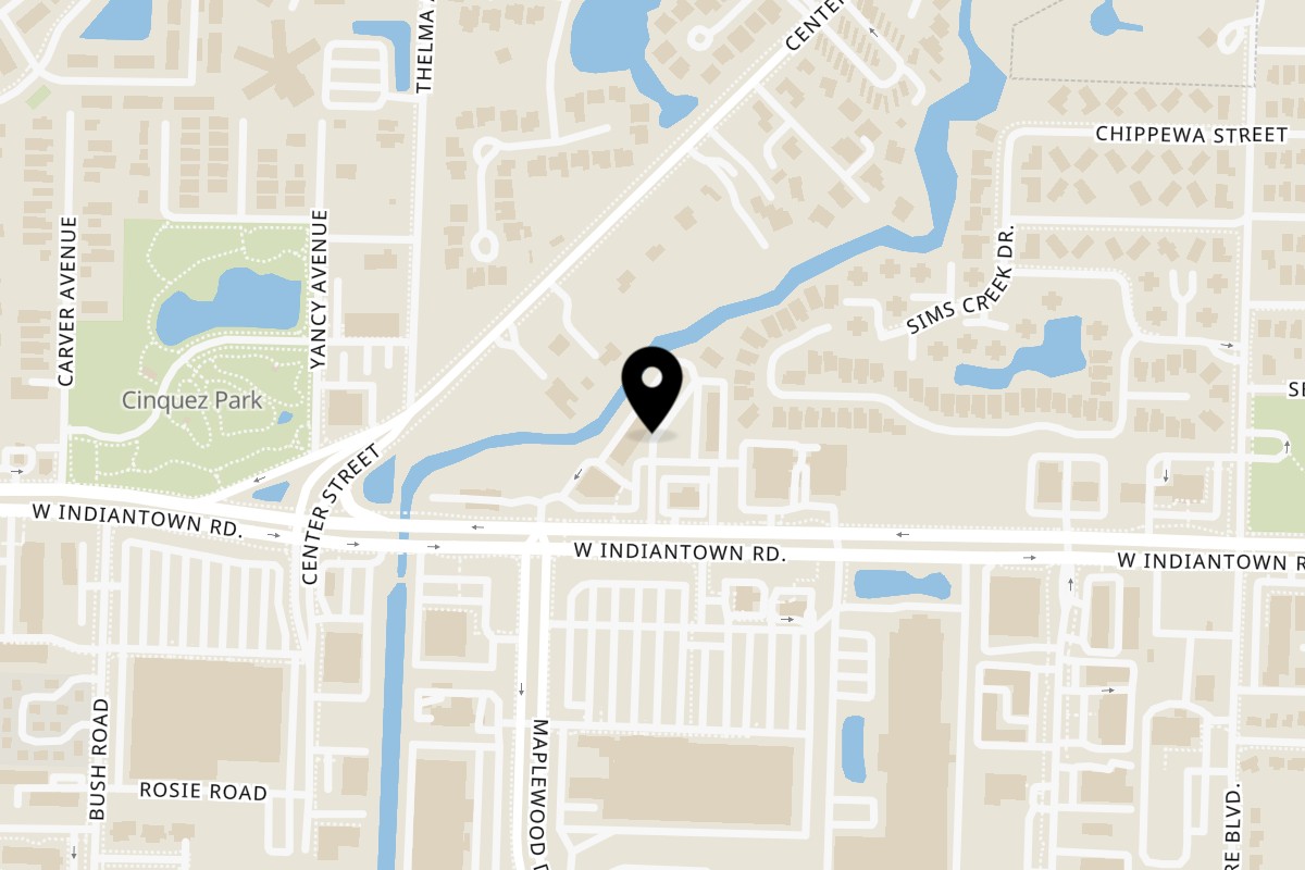 Map showing the location of Luke's Donuts & Fried Chicken on 1695 W Indiantown Rd Suites 22-23 in Jupiter